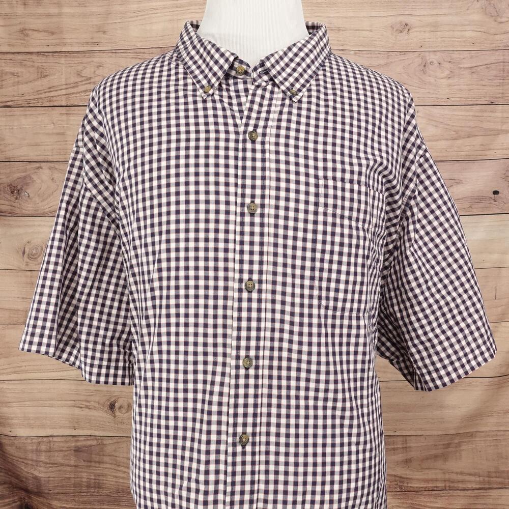 HB Harbor Bay Shirt Mens 5XL Blue Check Short Sleeve Button-Up Casual Pocket